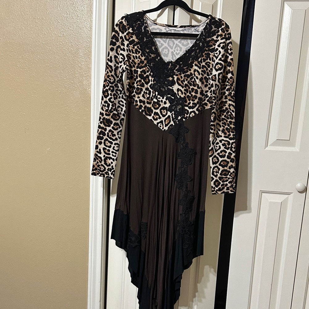 Elegant Asymmetrical Leopard and Brown Dress